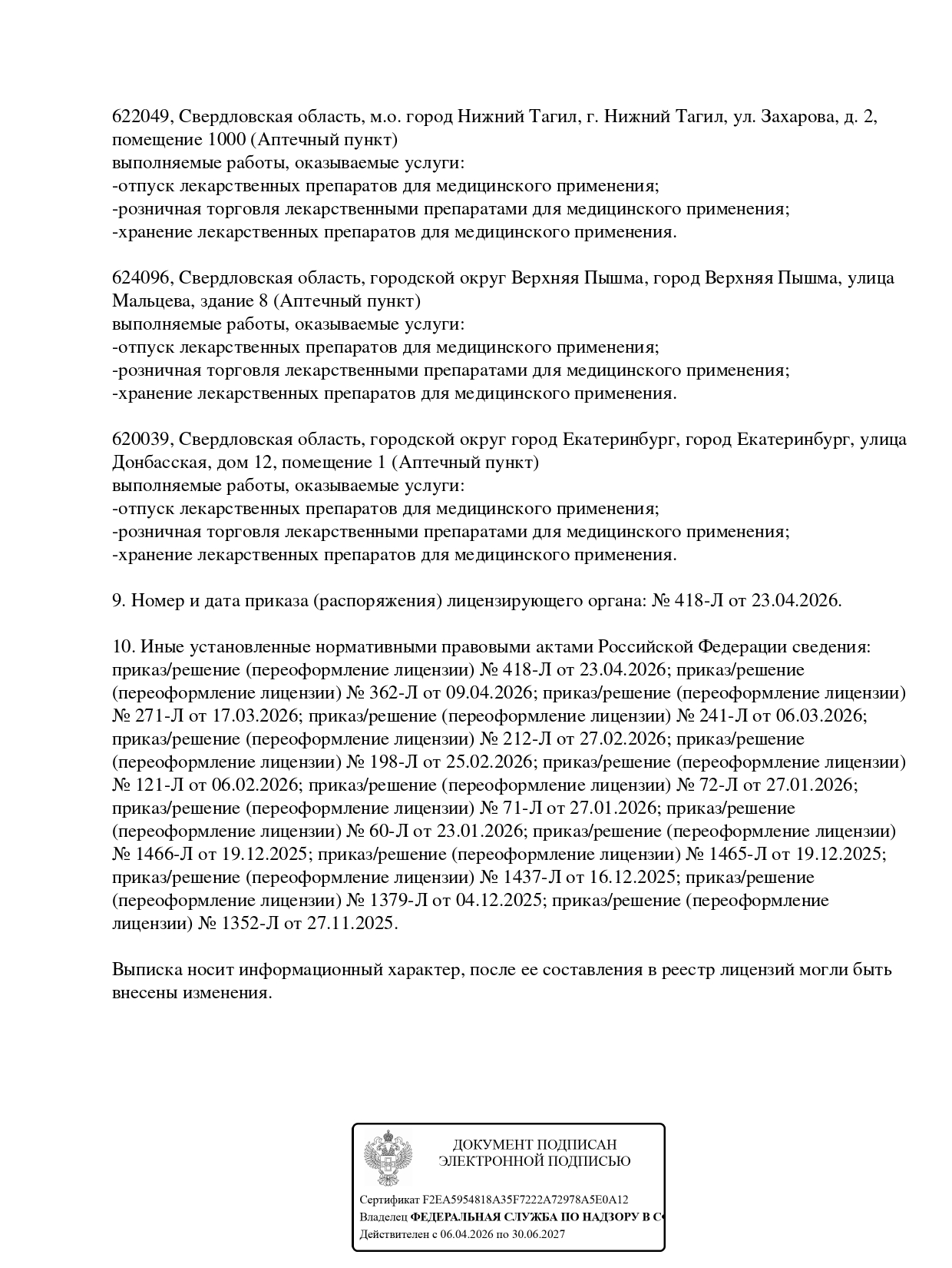 Выписка из реестра лицензий компании-партнера ООО АФИНА страница 28