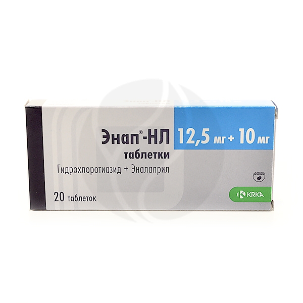 Энап-НЛ таблетки 12,5мг+10 мг, №20 КРКА Таблетки №20 - 10 шт. - блистер .