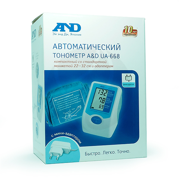 AnD Тонометр UA-668 (имп.автоматический) с адаптером Тонометр Упаковка ...