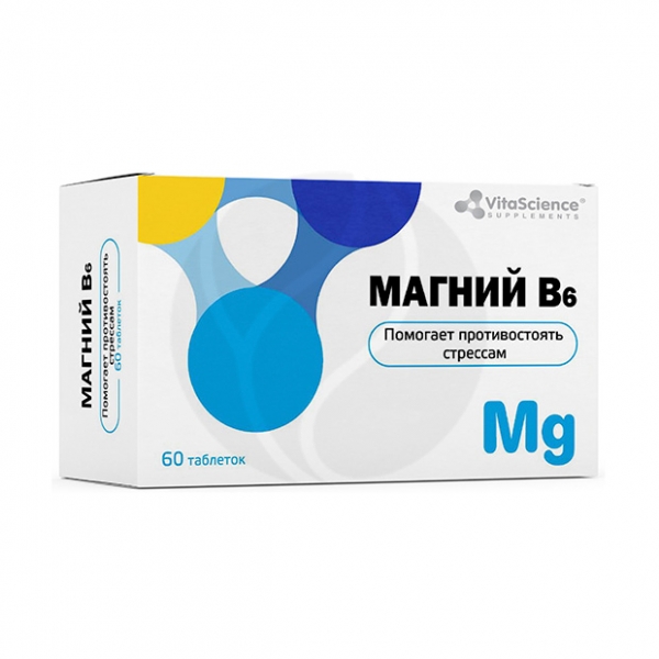 Vitascience Магний В6 таблетки для приема внутрь БАД, №60 Таблетки, покрытые оболочкой ВТФ ООО Упаковка, купить в аптеке ВИТА