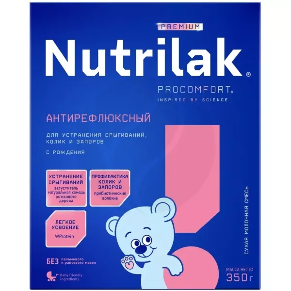 Изображение товара Nutrilak Premium Антирефлюкс Сухая молочная смесь (0+), 350г Изображение товара Nutrilak Premium Антирефлюкс Сухая молочная смесь (0+), 350г