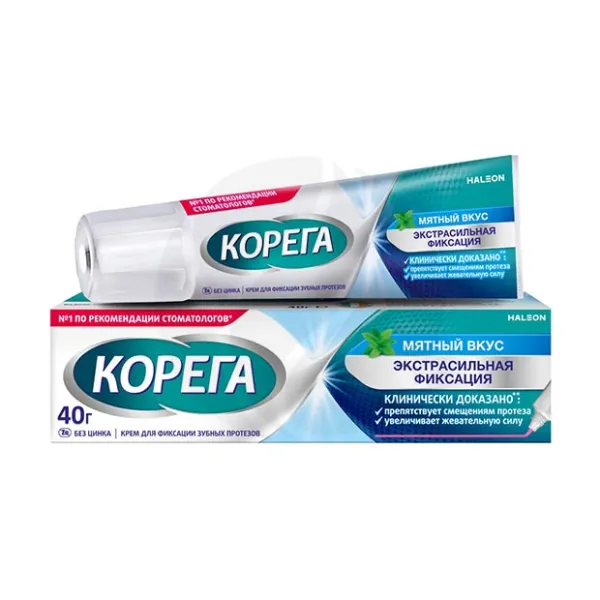 Корега крем для фиксации зубных протезов экстрасильный мятный, 40г