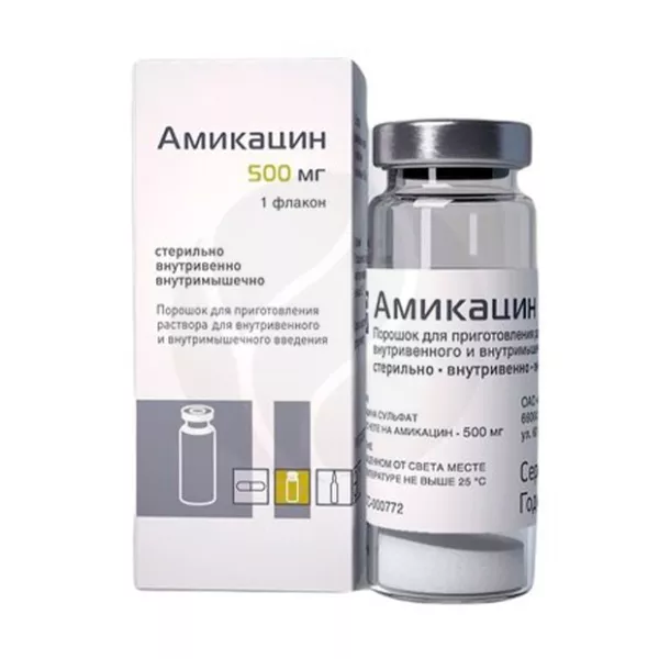 Изображение товара Амикацин порошок 500мг для раствора в/в и в/м, 10 мл, Красфарма