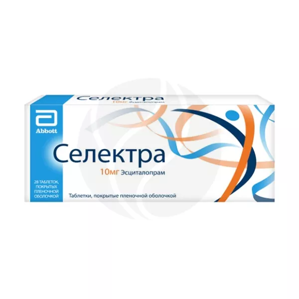 Изображение товара Селектра таблетки покрытые пленочной оболочкой 10мг, №28 антидепрессант для лечения депрессии и пан Изображение товара Селектра таблетки покрытые пленочной оболочкой 10мг, №28 антидепрессант для лечения депрессии и пан