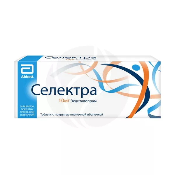 Изображение товара Селектра таблетки покрытые пленочной оболочкой 10мг, №28 антидепрессант для лечения депрессии и пан Изображение товара Селектра таблетки покрытые пленочной оболочкой 10мг, №28 антидепрессант для лечения депрессии и пан