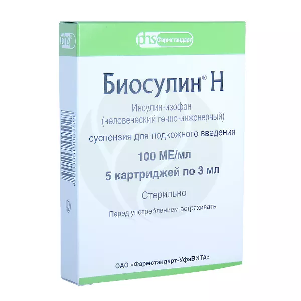 Изображение товара Инсулиновая суспензия Биосулин Н 100МЕ/мл, 3мл, Россия Изображение товара Инсулиновая суспензия Биосулин Н 100МЕ/мл, 3мл, Россия
