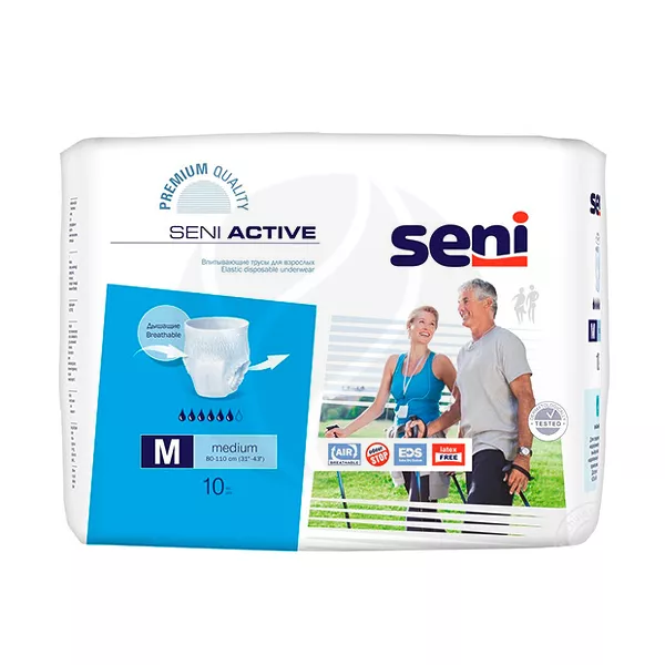 Изображение товара Одноразовые впитывающие трусы Seni Active для взрослых, 80-110 см Изображение товара Одноразовые впитывающие трусы Seni Active для взрослых, 80-110 см