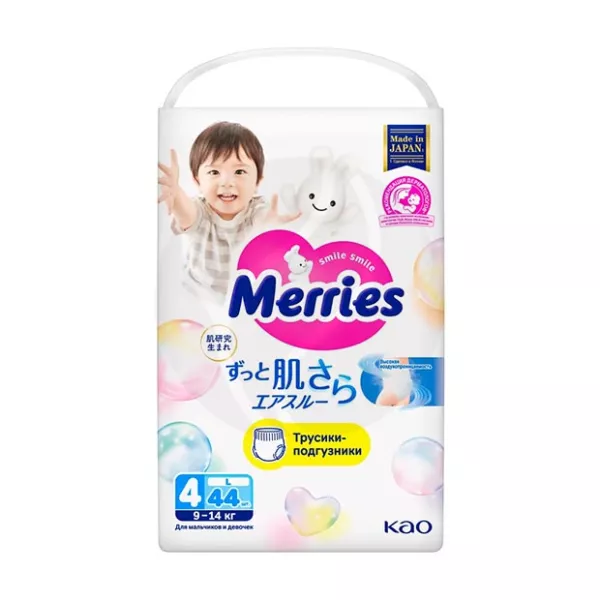 Изображение товара Мerries подгузники-трусики размер L 44 шт воздухопроницаемые с индикатором влаги