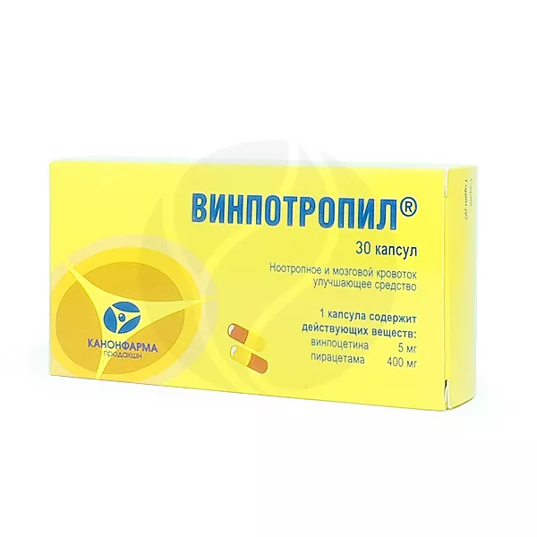 Изображение товара Винпотропил капсулы 5мг+400мг, №30 Изображение товара Винпотропил капсулы 5мг+400мг, №30