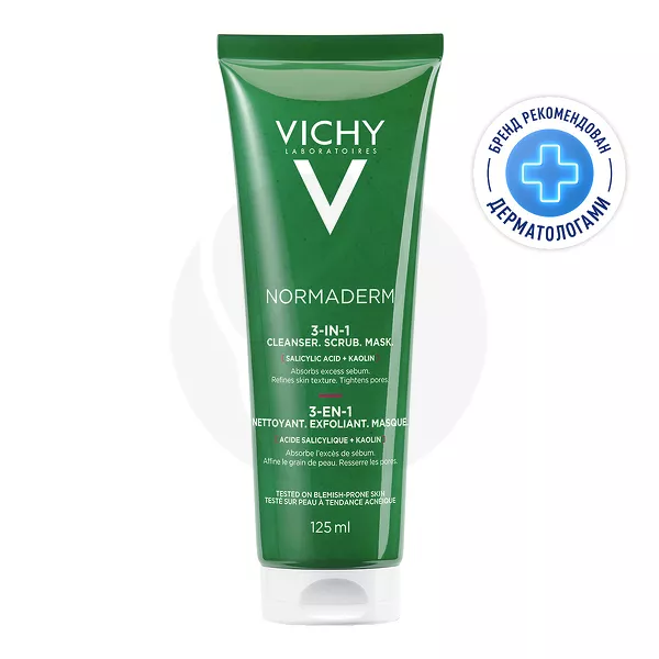 Изображение товара Vichy Normaderm Очищающее средство 3в1 гель для умывания, маска и скраб для проблемной кожи лица, 125мл Изображение товара Vichy Normaderm Очищающее средство 3в1 гель для умывания, маска и скраб для проблемной кожи лица, 125мл