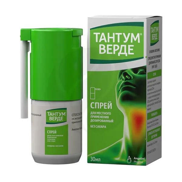 Изображение товара Тантум Верде спрей для полости рта 0,255 мг/доза 30 мл 176 доз