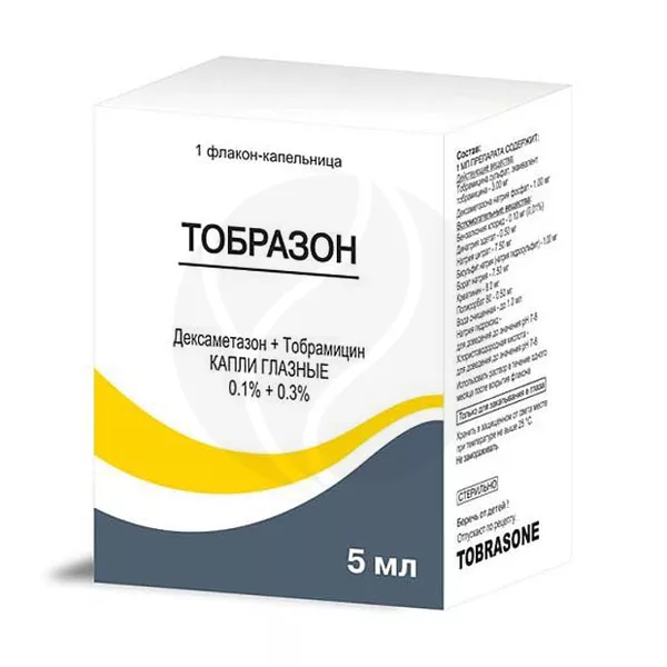 Изображение товара Тобразон капли глазные 1мг/мл+3мг/мл 5мл, глазные капли для воспаления и инфекции