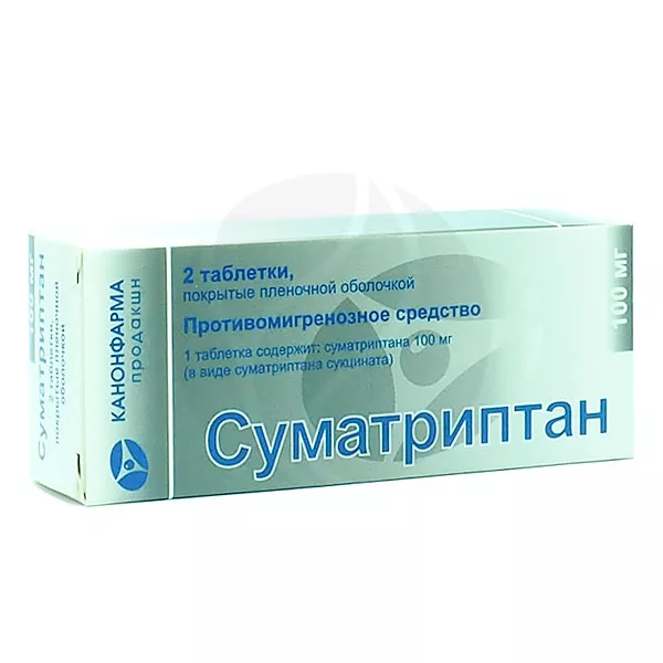 Изображение товара Лекарственный препарат Суматриптан Канон таблетки 100 мг Изображение товара Лекарственный препарат Суматриптан Канон таблетки 100 мг