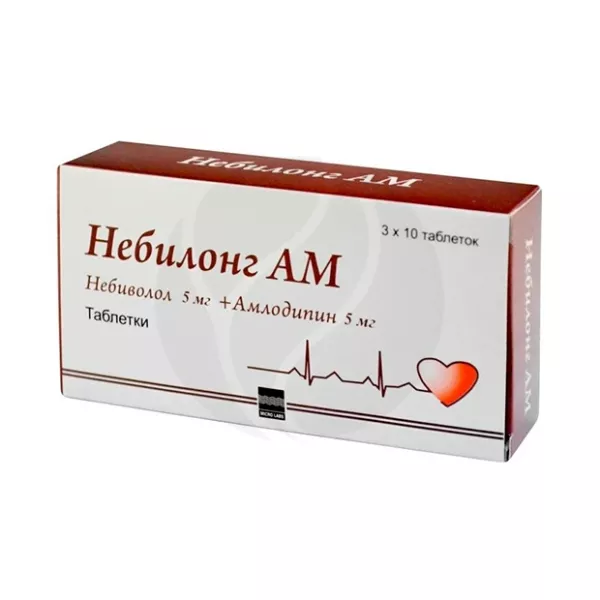 Изображение товара Небилонг АМ таблетки 5мг+5мг №30, Индия, для гипертонии и сердечных заболеваний