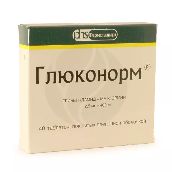 Глюконорм таблетки п/о 400мг+2,5мг, №40