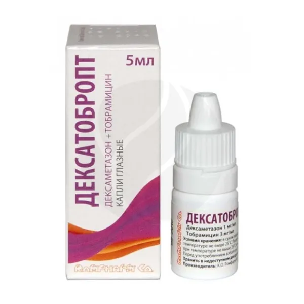 Изображение товара ДексаТобропт капли глазные 1мг/мл+3мг/мл, 5мл - лечение воспаления глаз