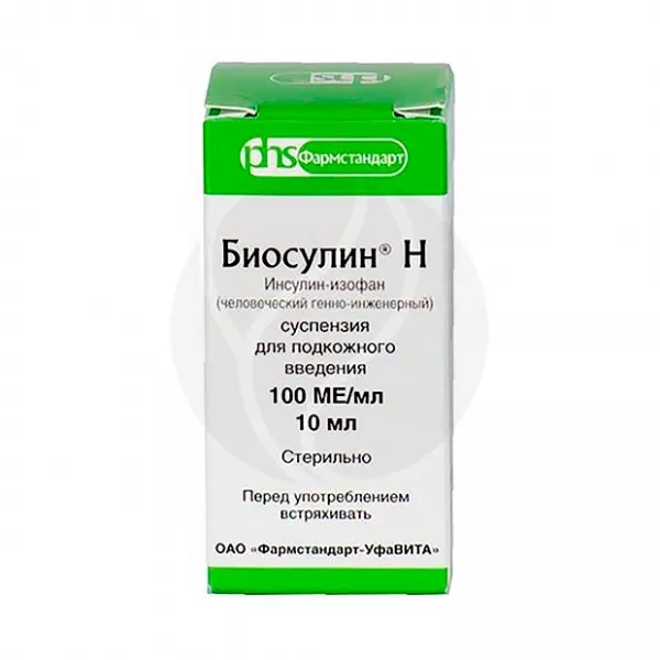 Изображение товара Биосулин Н суспензия для подкожного введения 100МЕ/мл, 10мл Изображение товара Биосулин Н суспензия для подкожного введения 100МЕ/мл, 10мл