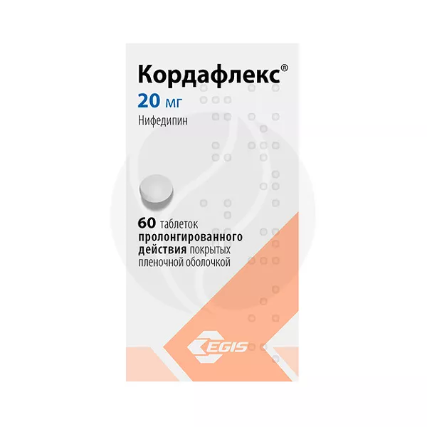 Изображение товара Кордафлекс таблетки пролонгированного действия 20мг №60 ир Венгрия Изображение товара Кордафлекс таблетки пролонгированного действия 20мг №60 ир Венгрия
