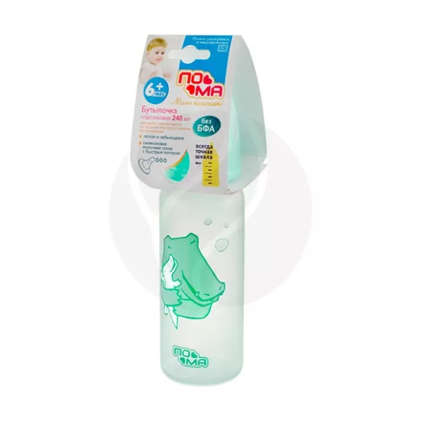 Изображение товара Пома бутылочка для кормления с силиконовой соской быстрый поток 240мл для малышей от 6 мес