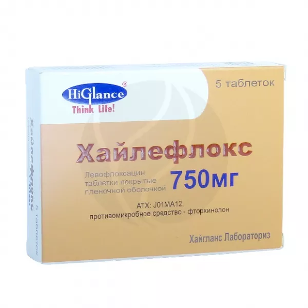 Изображение товара Лекарственный препарат Хайлефлокс Левофлоксацина 750мг Изображение товара Лекарственный препарат Хайлефлокс Левофлоксацина 750мг