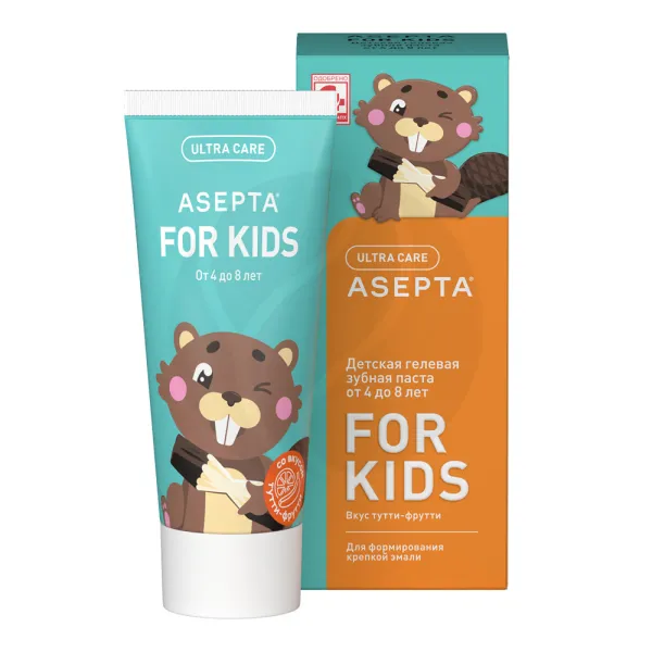 Изображение товара Asepta For Kids гелевая зубная паста для детей от 4 до 8 лет со вкусом тутти-фрутти, 50мл