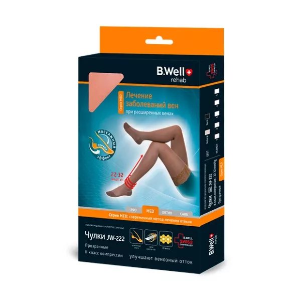 B.Well Orto чулки компрессионные прозрачные с ажурным верхом 2 класс компрессии JW-222 (р.2), цвет Nero