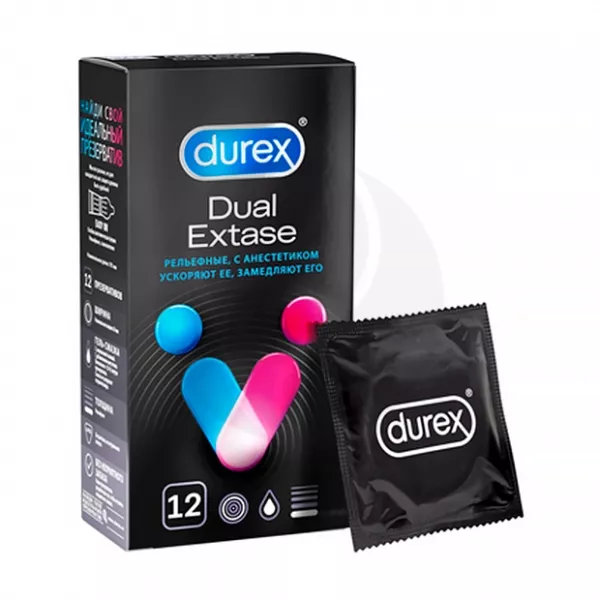 Durex Dual Extase презервативы рельефные с анестетиком, №12