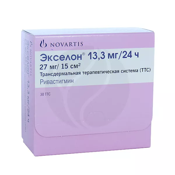 Изображение товара Трансдермальный пластырь Экселон 13,3 мг/24 ч для лечения деменции Альцгеймера Изображение товара Трансдермальный пластырь Экселон 13,3 мг/24 ч для лечения деменции Альцгеймера