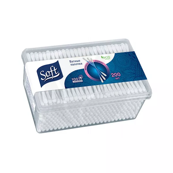 Изображение товара Soft ватные палочки №200 для макияжа и гигиены, 100% хлопок, Россия