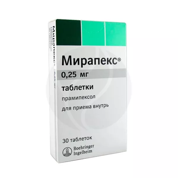 Изображение товара Мирапекс таблетки 0,25мг, №30 Изображение товара Мирапекс таблетки 0,25мг, №30