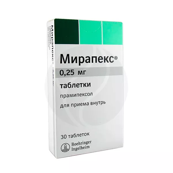Изображение товара Мирапекс таблетки 0, 25мг - препарат для лечения болезни Паркинсона, 30 шт