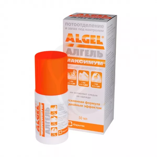 Изображение товара Дезодорант-антиперспирант АЛГЕЛЬ МАКСИМУМ 50мл для гидроза и повышенной потливости
