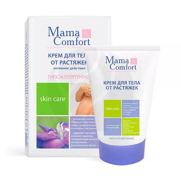 Изображение товара Крем от растяжек Mama Comfort с гиалуроновой кислотой 100мл для профилактики и уменьшения растяжек Изображение товара Крем от растяжек Mama Comfort с гиалуроновой кислотой 100мл для профилактики и уменьшения растяжек