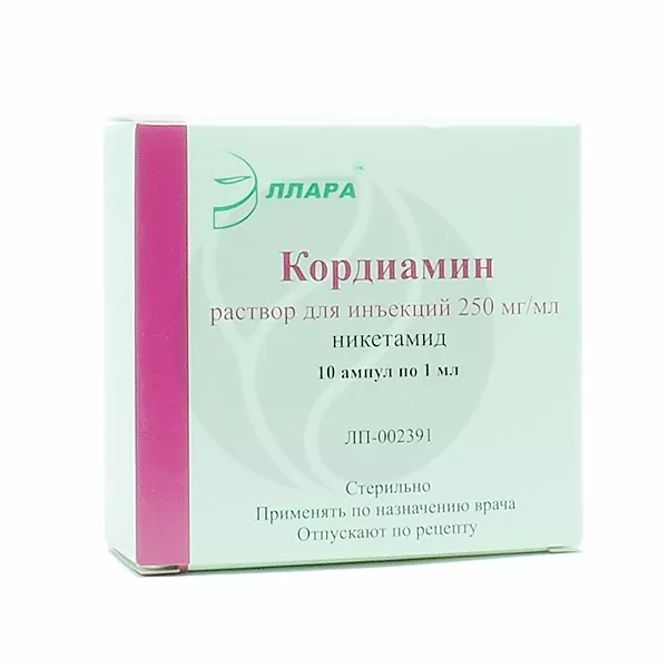 Изображение товара Кордиамин раствор д/инъекций 250мг/мл 1мл №10 Эллара
