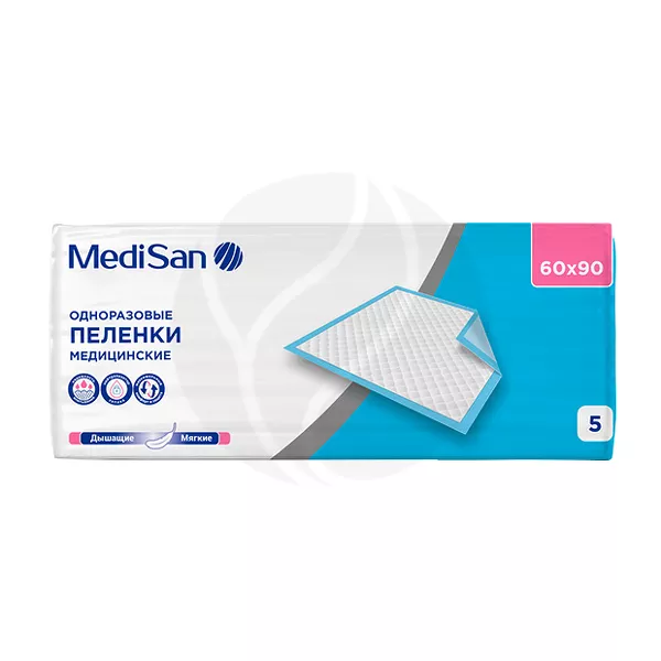 Изображение товара MediSan пеленки одноразовые впитывающие (60х90см), 5шт
