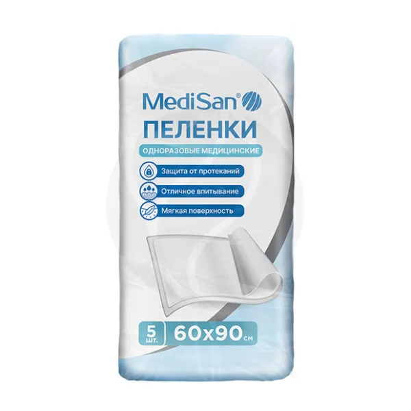 Изображение товара MediSan пеленки одноразовые впитывающие (60х90см), 5шт Изображение товара MediSan пеленки одноразовые впитывающие (60х90см), 5шт