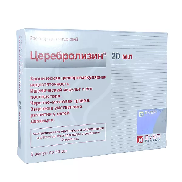 Изображение товара Раствор для инъекций Ever Pharma Церебролизин 20 мл №5 Изображение товара Раствор для инъекций Ever Pharma Церебролизин 20 мл №5