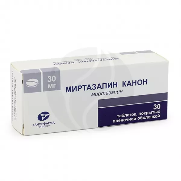 Изображение товара Миртазапин Канон 30 мг таблетки покрытые пленочной оболочкой для лечения депрессии Изображение товара Миртазапин Канон 30 мг таблетки покрытые пленочной оболочкой для лечения депрессии