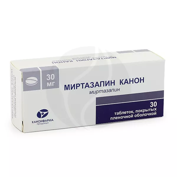 Изображение товара Миртазапин Канон 30 мг таблетки покрытые пленочной оболочкой для лечения депрессии Изображение товара Миртазапин Канон 30 мг таблетки покрытые пленочной оболочкой для лечения депрессии