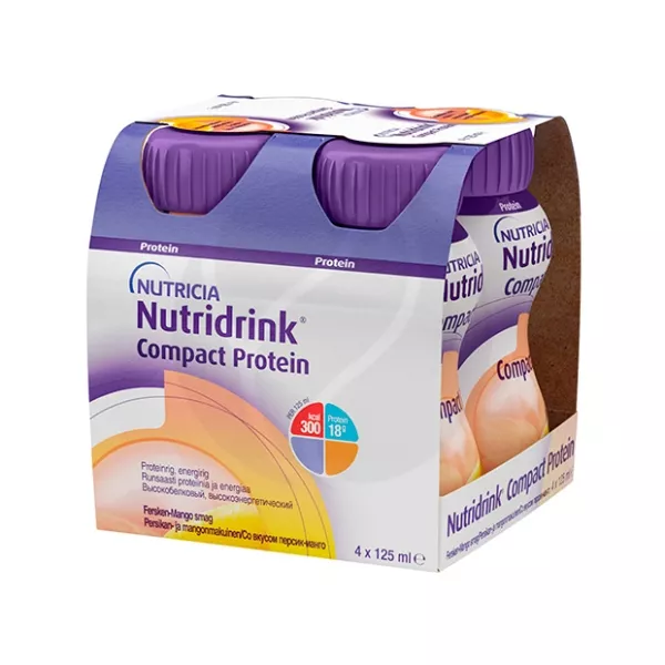 Изображение товара Напиток Nutricia Nutridrink Compact Protein персик-манго 125 мл Изображение товара Напиток Nutricia Nutridrink Compact Protein персик-манго 125 мл