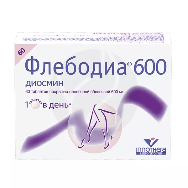 Изображение товара Флебодиа 600 таблетки покрыт. п/о 600мг №60 Укрепление вен и устранение симптомов Изображение товара Флебодиа 600 таблетки покрыт. п/о 600мг №60 Укрепление вен и устранение симптомов