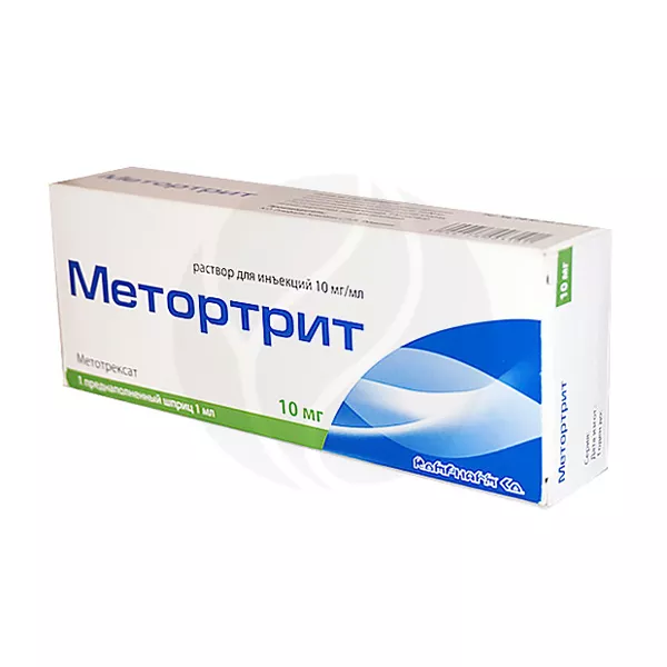 Изображение товара Метортрит раствор д/инъекций 10мг/мл, №1 шприц+игла Изображение товара Метортрит раствор д/инъекций 10мг/мл, №1 шприц+игла