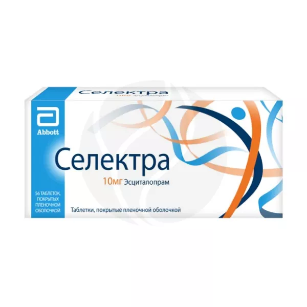 Изображение товара Селектра 10 мг таблетки для лечения депрессии и панических расстройств 56 шт
