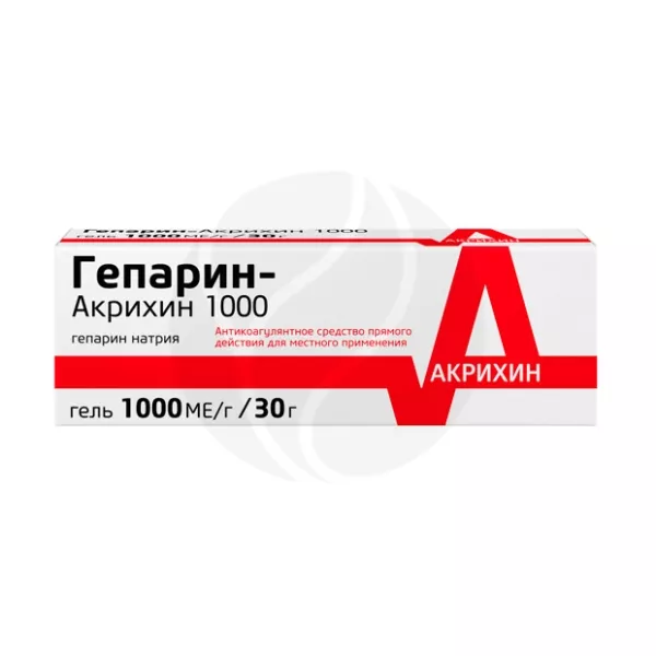 Изображение товара Гепарин Акрихин гель д/наружн. прим. 1000МЕ/г, 30г Изображение товара Гепарин Акрихин гель д/наружн. прим. 1000МЕ/г, 30г