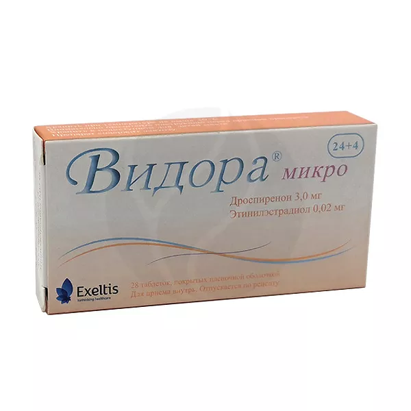 Изображение товара Видора микро таблетки покрыт. п/о 3мг+0,02мг, №28 Изображение товара Видора микро таблетки покрыт. п/о 3мг+0,02мг, №28
