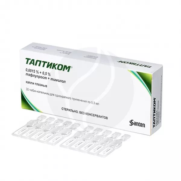 Изображение товара Глазные капли Таптиком 15мкг+5мг/мл Франция 30 шт