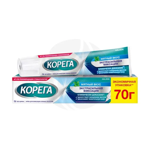 Изображение товара Крем для фиксации зубных протезов Корега экстрасильный мятный 70 г надежная фиксация и свежесть