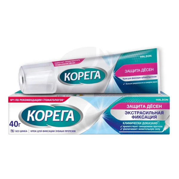Изображение товара Крем для фиксации зубных протезов Корега Экстрасильная фиксация 40 г Изображение товара Крем для фиксации зубных протезов Корега Экстрасильная фиксация 40 г