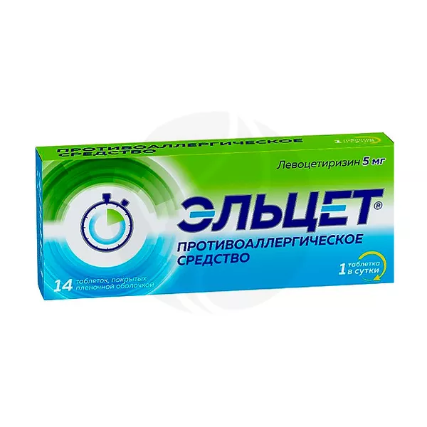 Изображение товара Эльцет таблетки п/о 5мг, №14 Изображение товара Эльцет таблетки п/о 5мг, №14