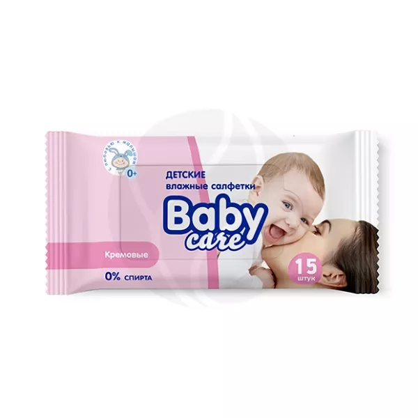 Изображение товара Baby Care Влажные салфетки детские кремовые, 15шт